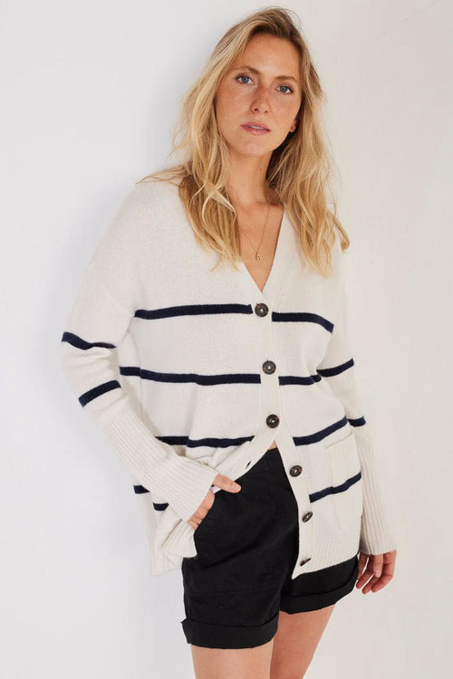 Not Monday Campbell Cashmere Cardigan in Ivory Stripe