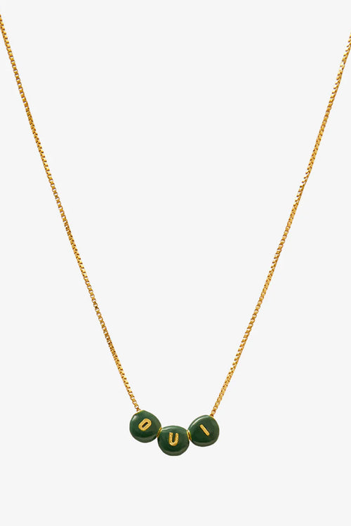 Clare V Letter Bead Necklace in Evergreen and Gold