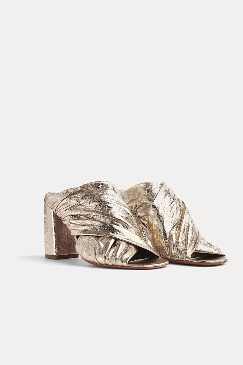 Forte Forte Craquele Lame Leather Heelded Sandals in Silver