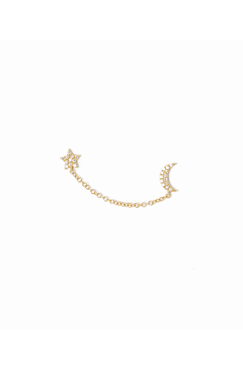 Pade Vavra 14K Yellow Gold Diamond Star and Moon Stud Chain