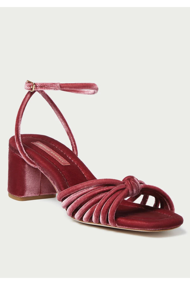 Loeffler Randall Olivia Leather Knot Mid Hell Sandal in Tea Rose Velvet