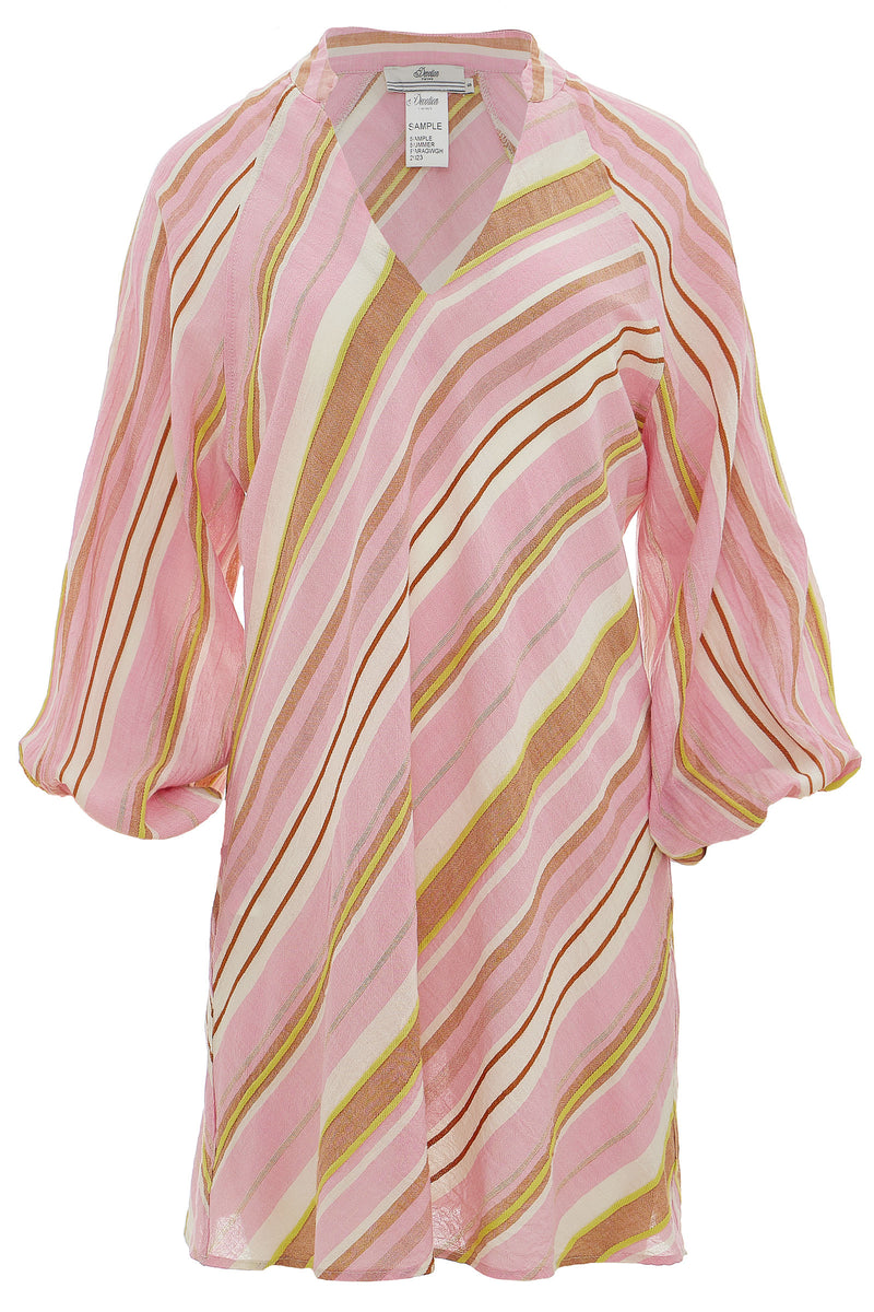 Devotion Twins Agios Sostis Short Dress in Multi Pink Stripe