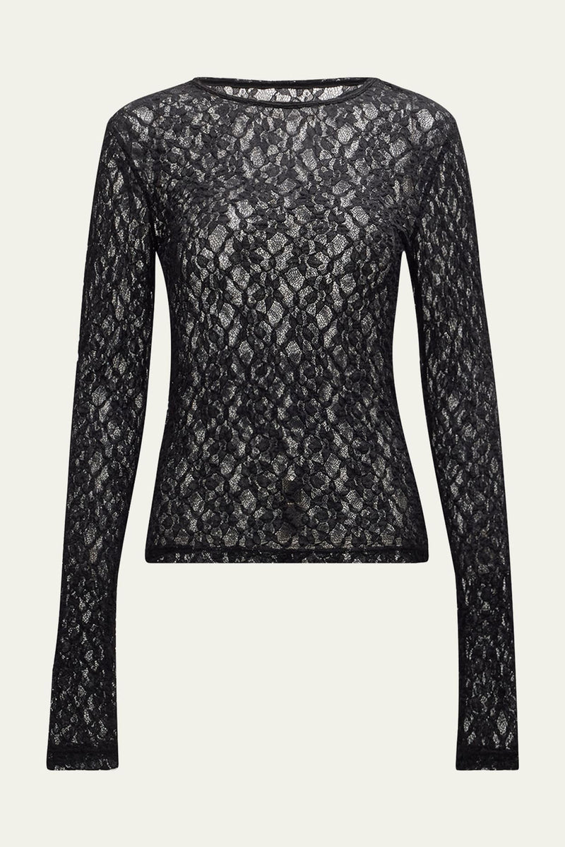 Frame Mesh Lace Crewneck in Black
