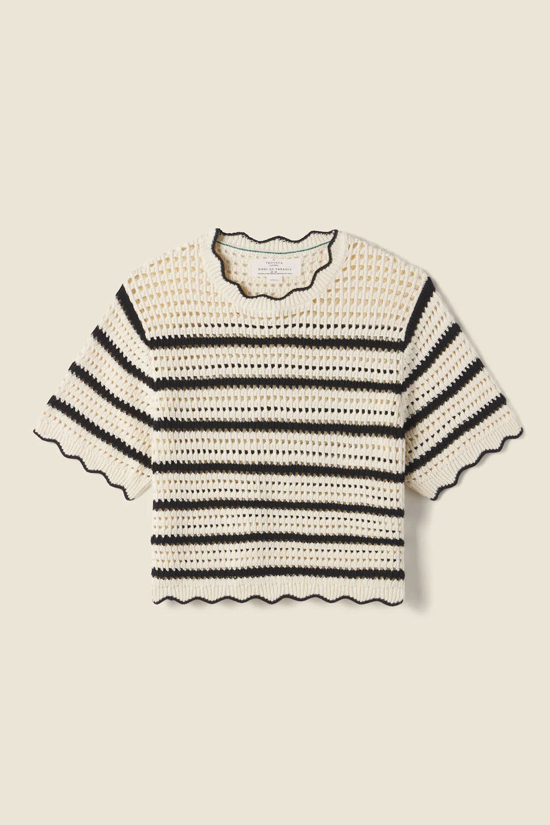 Trovata Jules Sweater T-Shirt in Antique White and Black Stripe