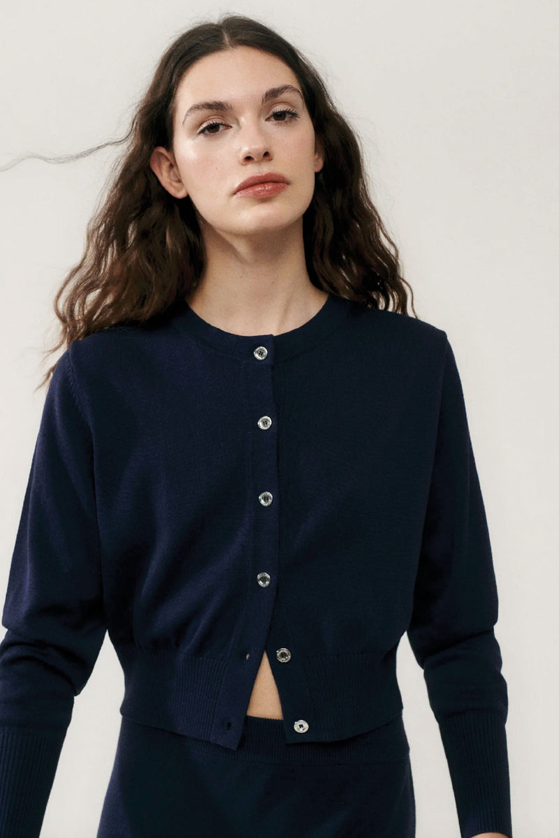 Silk Laundry Cropped Cardigan Midnight