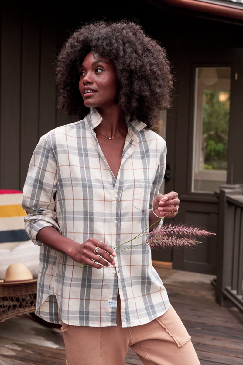 Frank and Eileen Eileen Relaxed Button Up Shirt in Cream, Camel and Gray Plaid