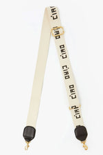 Clare Vivier Adjustable Crossbody Strap in Natural w/ Black Embroidered Ciao