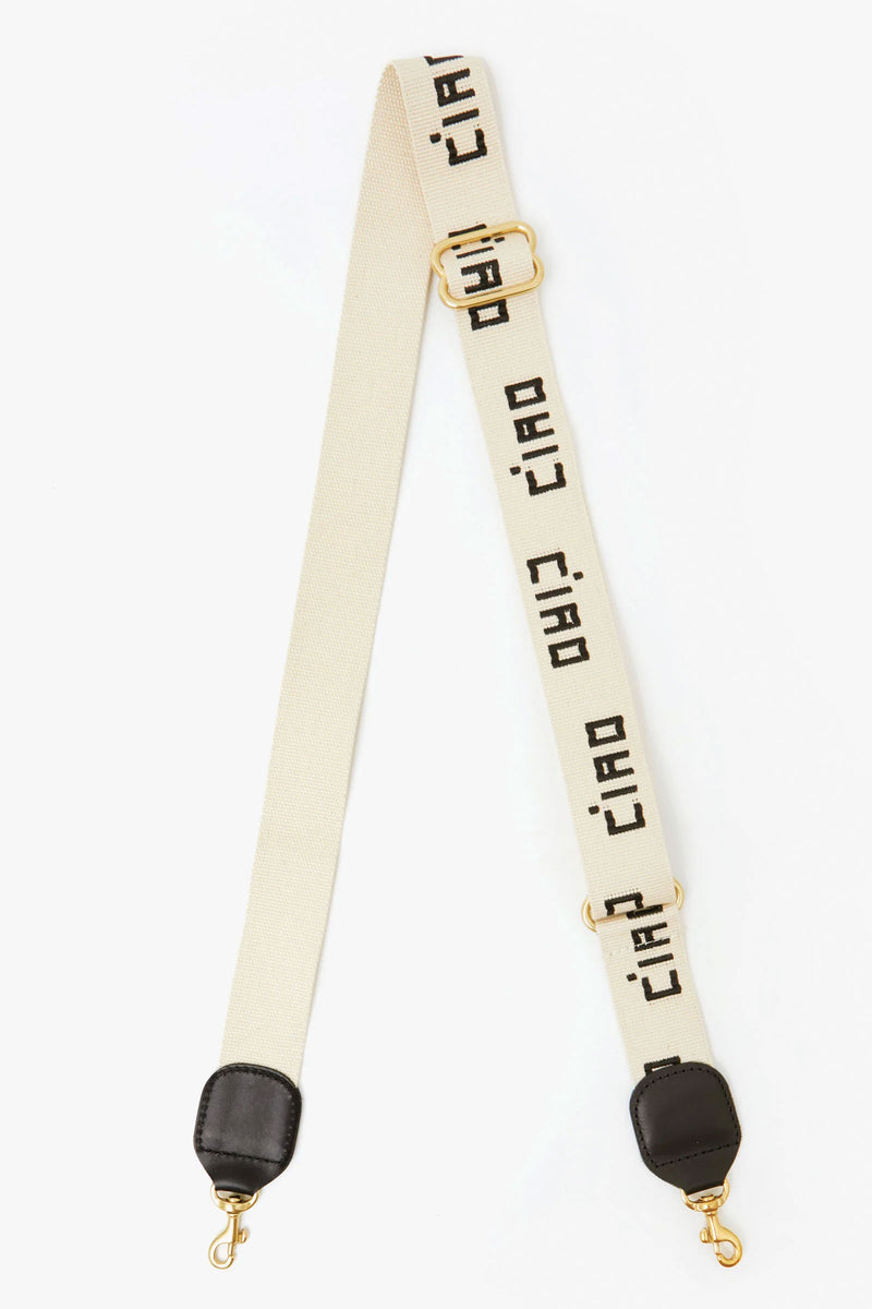 Clare Vivier Adjustable Crossbody Strap in Natural w/ Black Embroidered Ciao