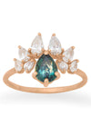 Valley Rose Paradisus Ring with Teal Sapphire and White Diamonds