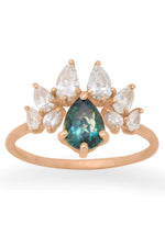 Valley Rose Paradisus Ring with Teal Sapphire and White Diamonds