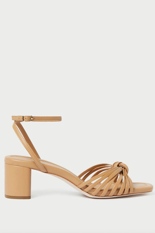 Loeffler Randall Olivia Leather Knot Mid Heel Sandal in Dune
