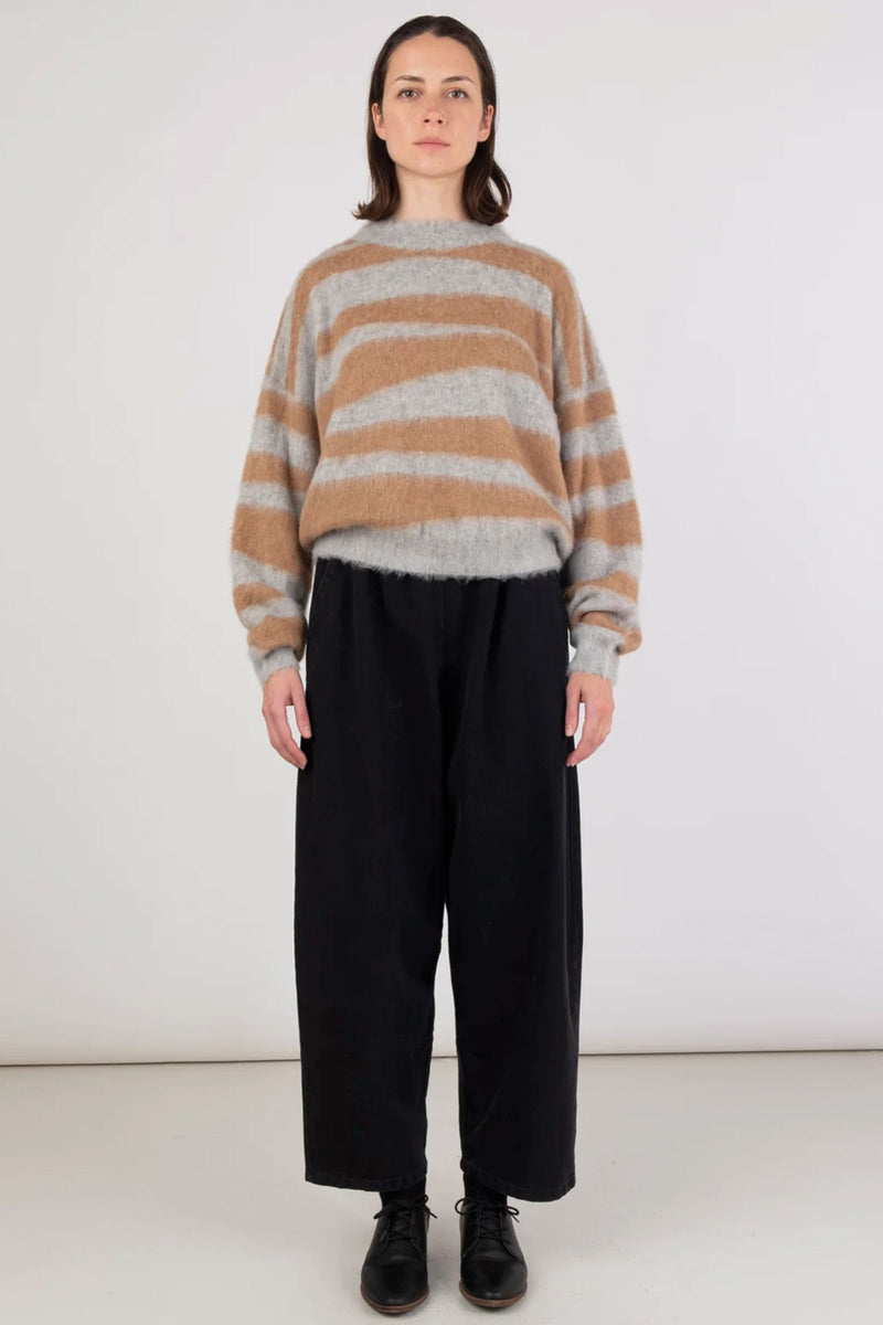 Micaela Greg Brushed Pullover in Camel and Heather Grey Stripe Sweater