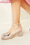 Loeffler Randall Dahlia Pleated Knot Mule with Ankle Strap in Champagne