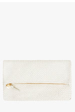 Clare V Foldover Clutch with tabs in Brie Diagonal Woven
