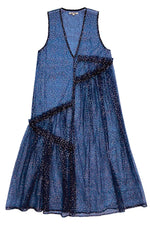 Ali Golden New V-Neck Dress with Ruffles and Blue/Silver Sequins