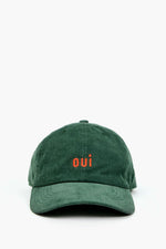 Clare V Corduroy Petit Oui Baseball Cap in Olive with Coral
