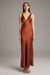 Voz Double V-Neck Bias Slip Dress in Rust