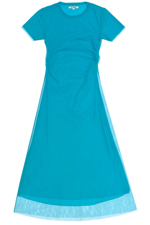 Ali Golden Fitted Mesh T-Shirt Dress in Teal