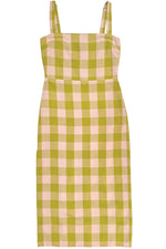 Ali Golden Column Dress in Chartreuse/Pink