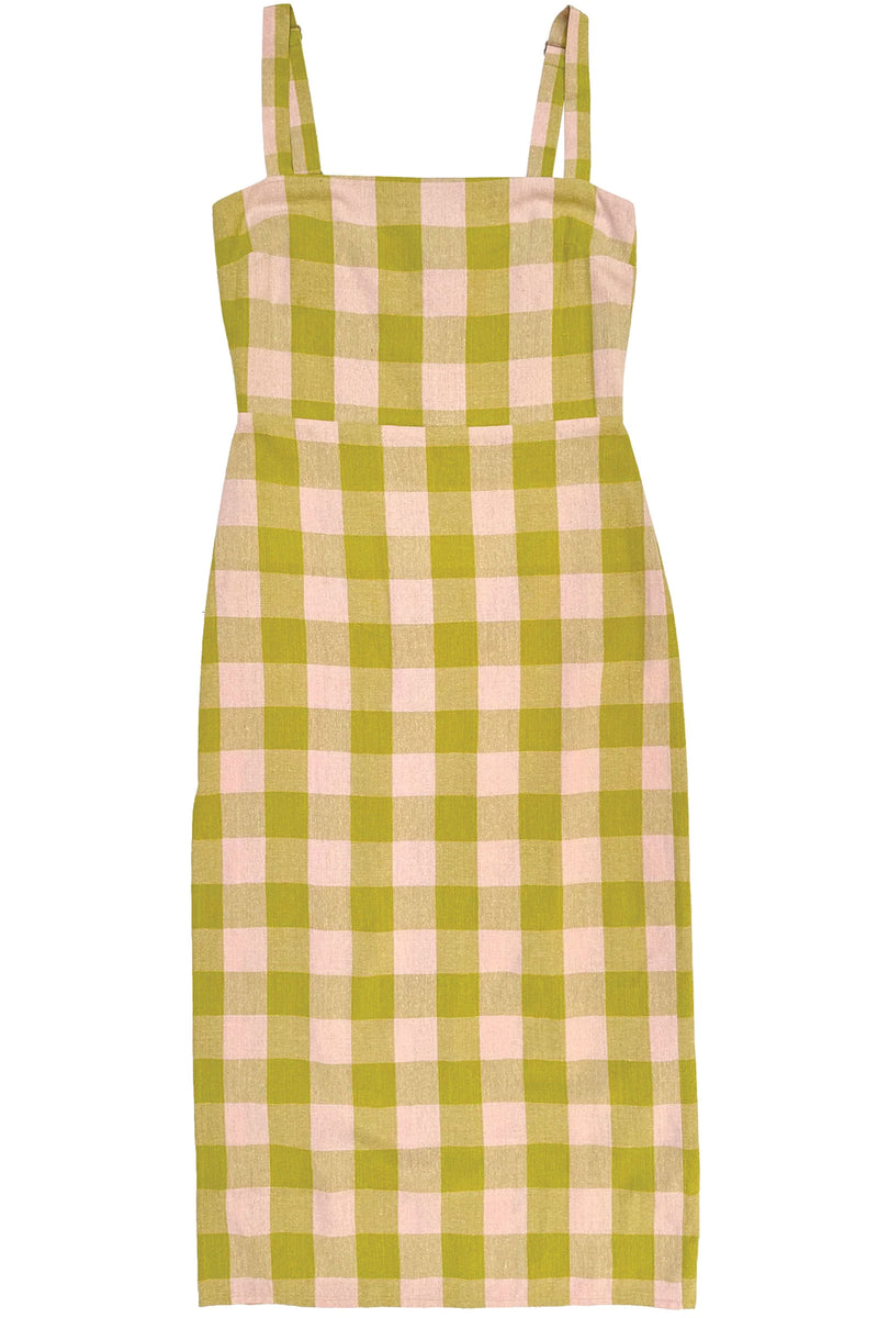 Ali Golden Column Dress in Chartreuse/Pink
