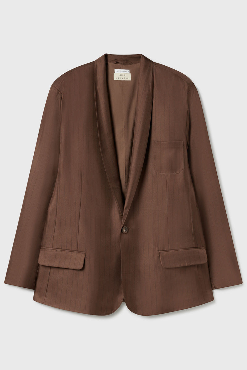 Silk Laundry Twill Miami Blazer Dark Earth Pinstripe