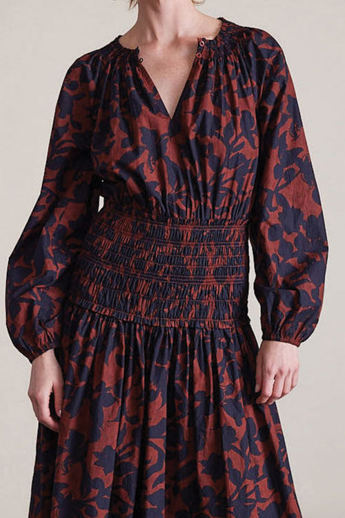 Apiece Apart Esparta Long Sleeve Maxi Dress in Deep Botanic