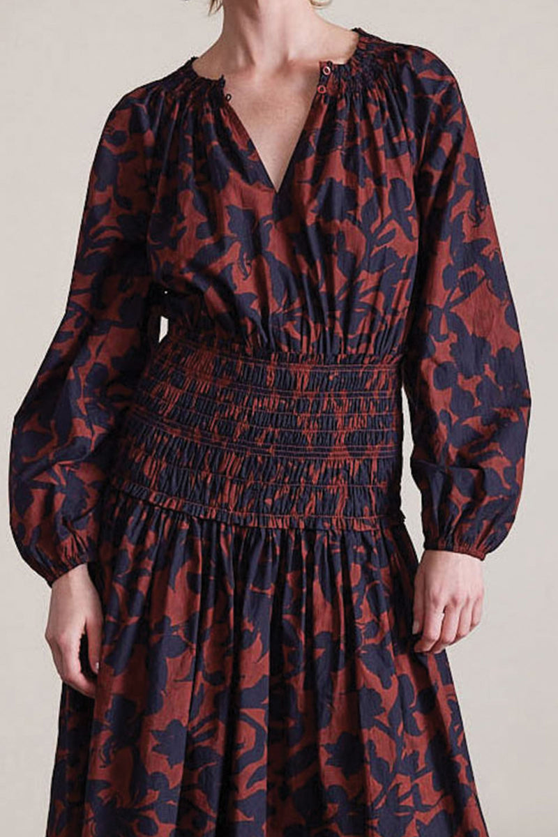 Apiece Apart Esparta Long Sleeve Maxi Dress in Deep Botanic
