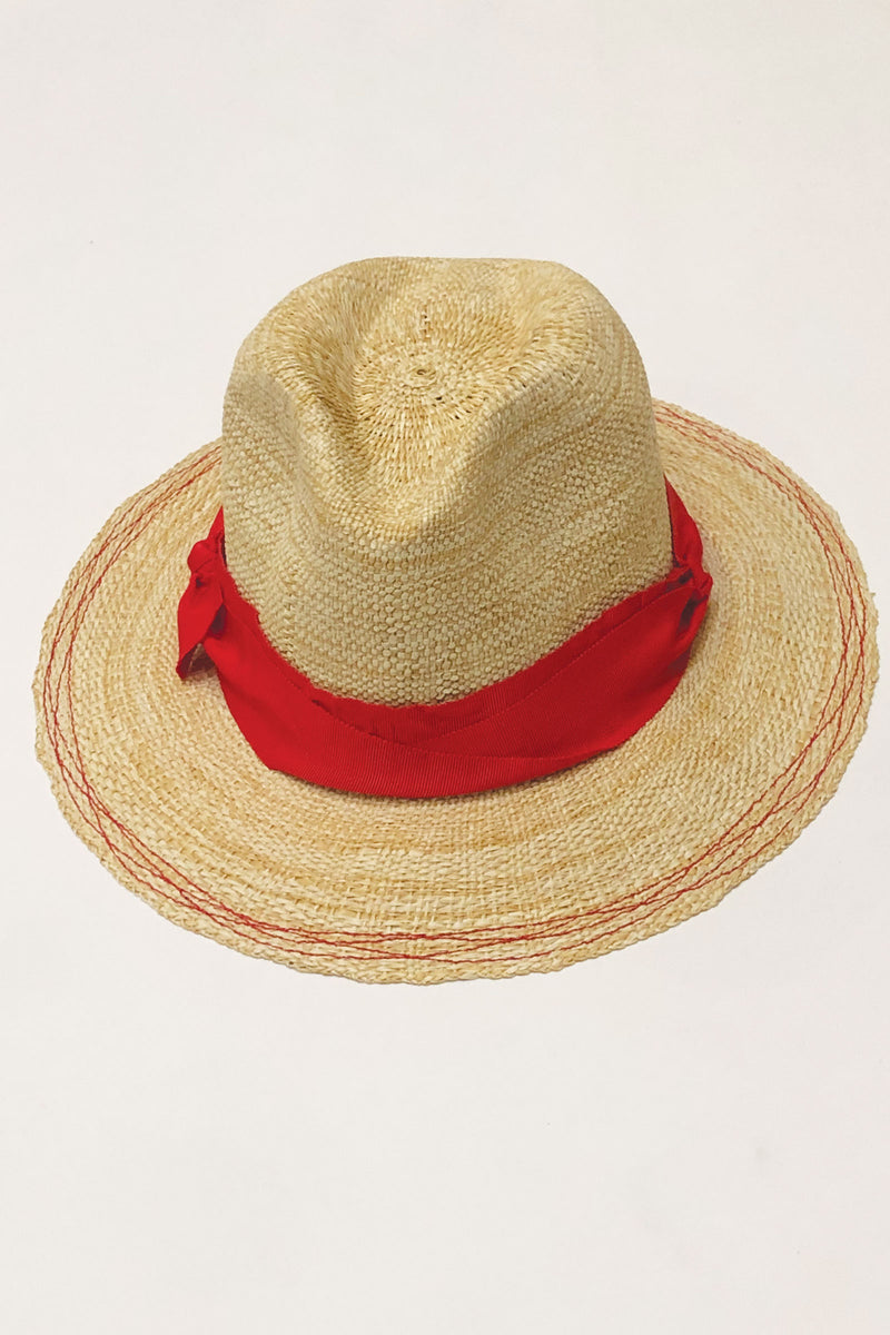 Lola Ehrlich "Rise N Shine" Straw Hat in Oatmeal and Red