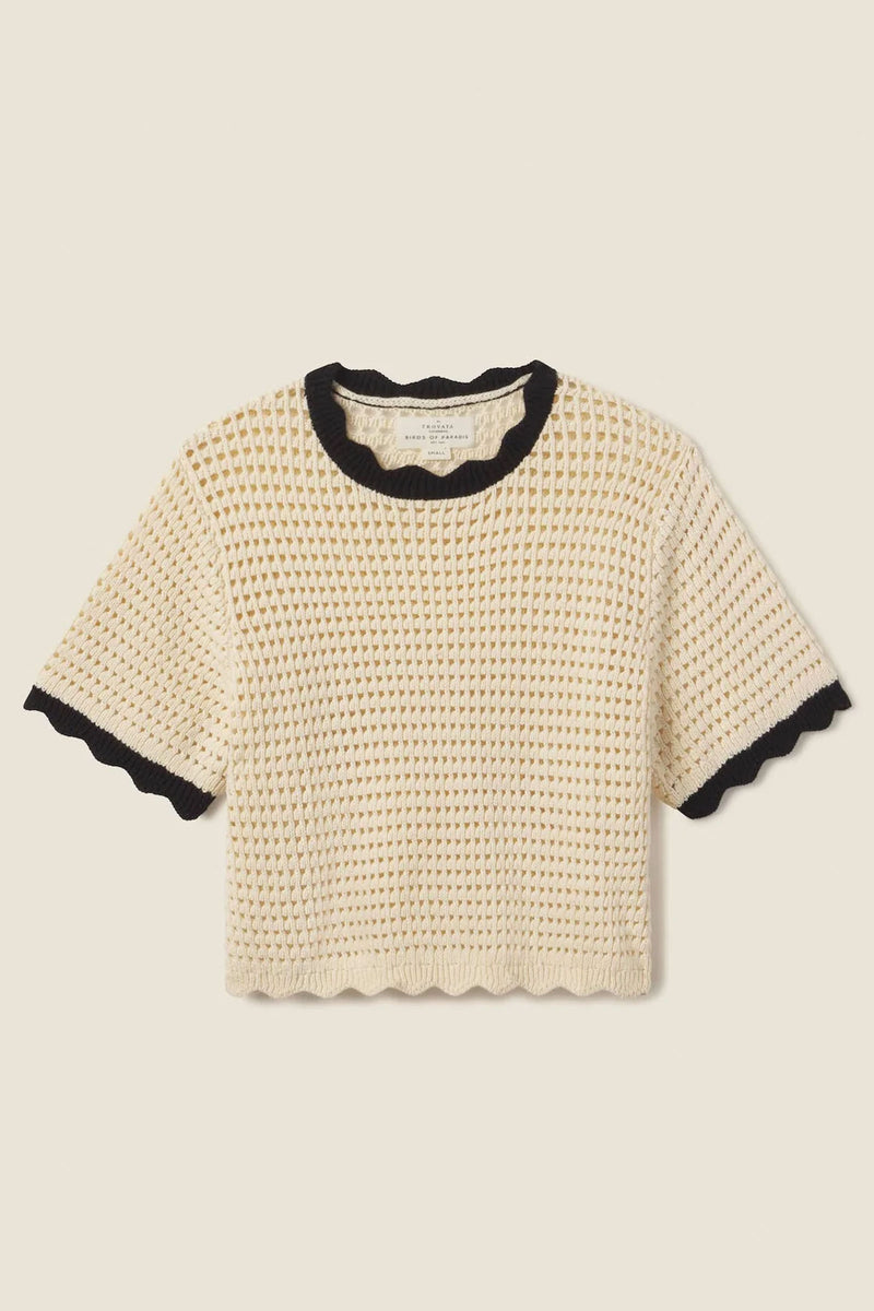 Trovata Jules Sweater T-Shirt Antique White with Black Trim