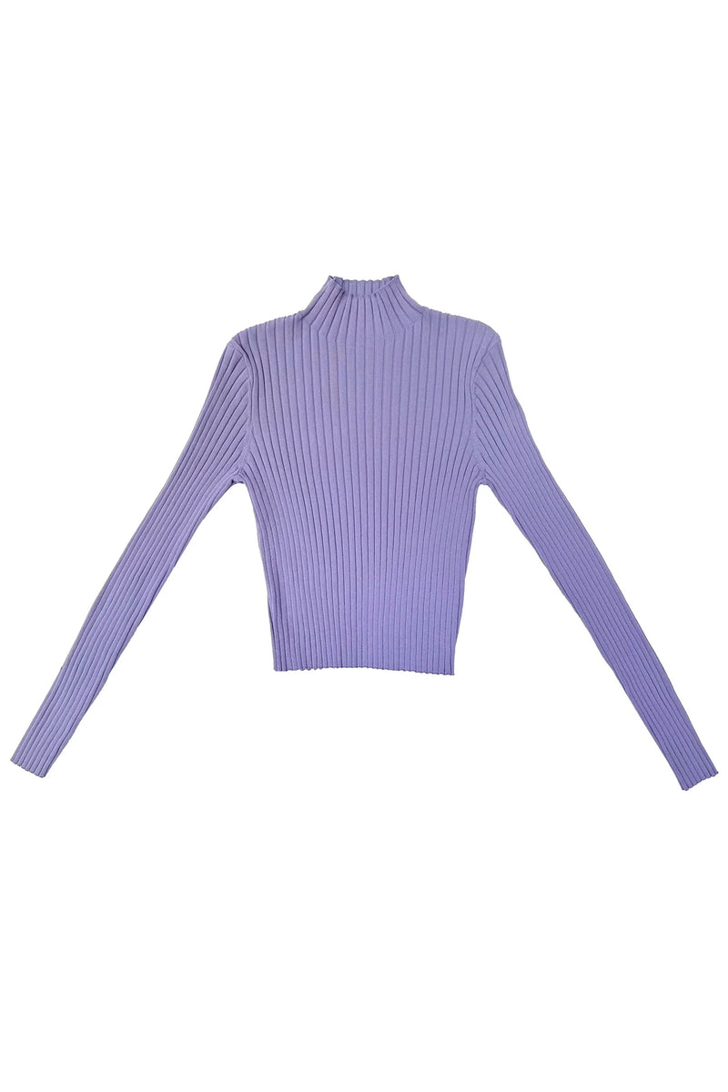 Ali Golden Ribbed Mock Sweater in Lilac