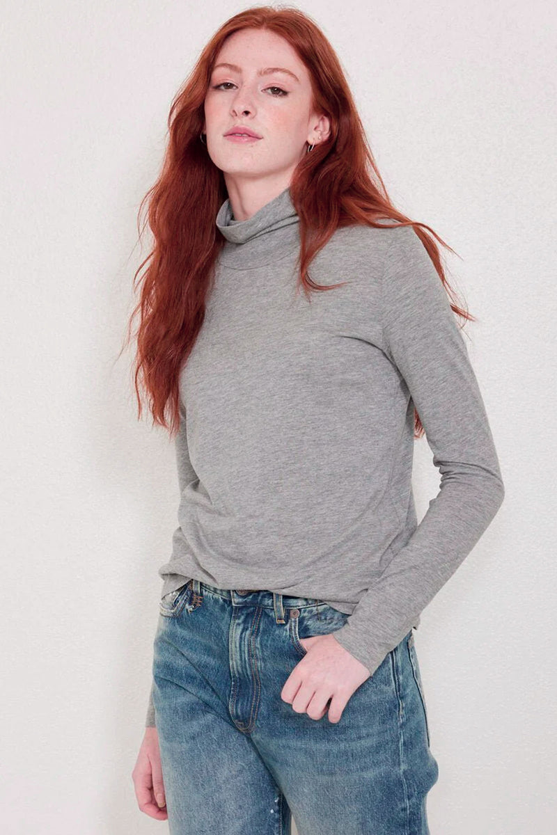Not Monday Paige Turtleneck Tee in Grey