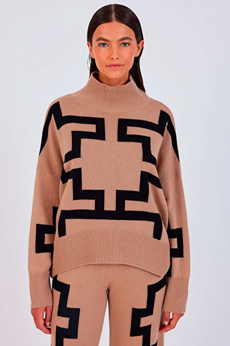 Not Shy Iwar Sweater in Black and Tan