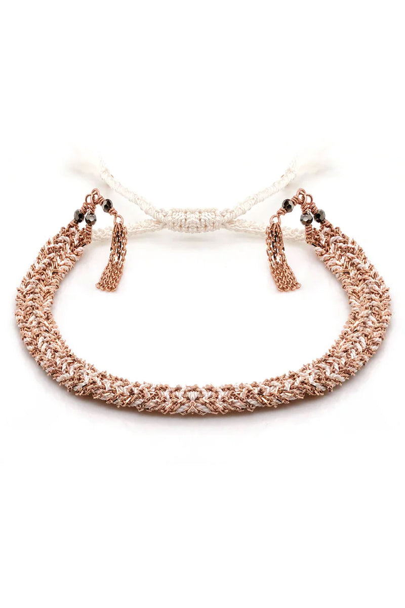 Marie Laure Chamorel Braided Bracelet in Rose Gold and White