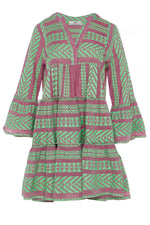 Devotion Twins Ella Short Dress in Green/Fushia