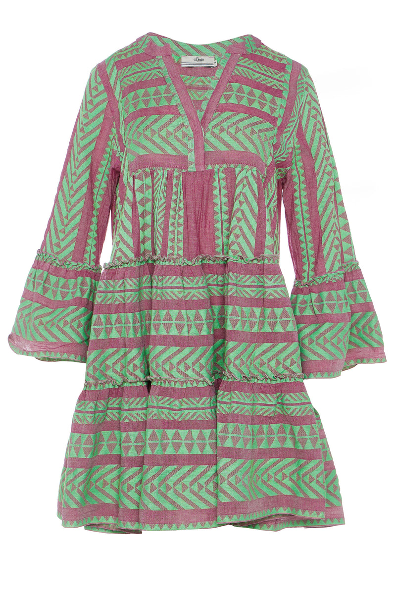 Devotion Twins Ella Short Dress in Green/Fushia