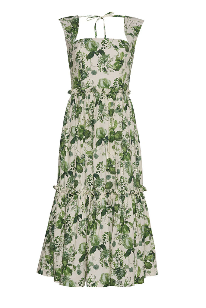 Cara Cara Claire Dress in Olive Hanging Orchids
