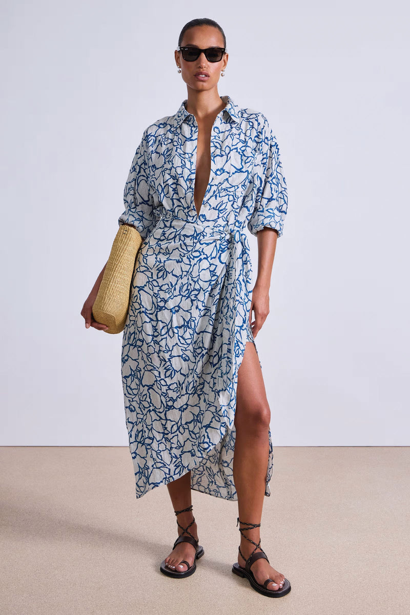 Apiece Apart Alessandra Sarong Shirt Dress in Lace Floral