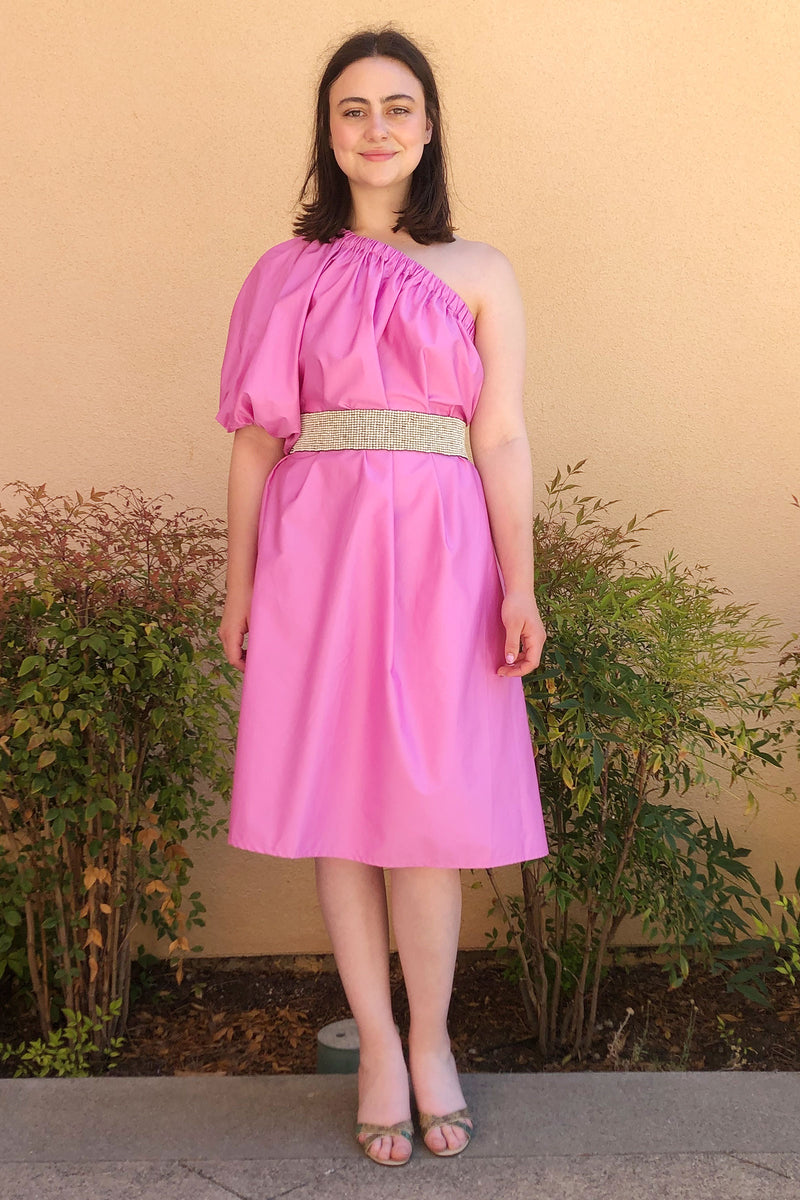 Devotion Twins Sfakia One Shoulder Dress in Collage Violet