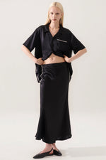 Silk Laundry Long Bias Skirt Blanket Stitch in Black