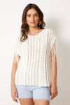 NotShy Cotton Fringe Knit Vest in Ecru