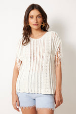 NotShy Cotton Fringe Knit Vest in Ecru