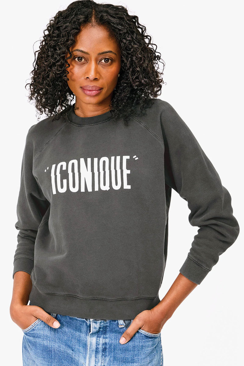 Clare V Iconique Sweatshirt in Faded Black and Cream