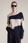 Apiece Apart Elle Textured Crew Sweater in Cream and Black