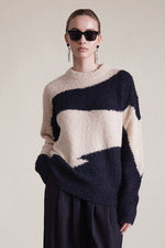 Apiece Apart Elle Textured Crew Sweater in Cream and Black