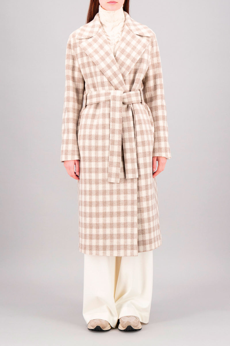Harris Wharf Double Breasted Long Belted Coat in Gingham