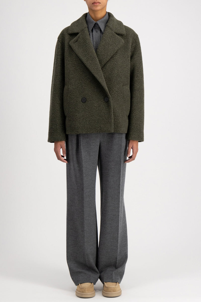 Harris Wharf Outdoor Boucle Jacket in Moss Green