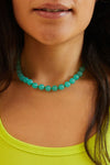 Clare V Beaded Glass Strand Necklace 16" in Aqua/Vintage Gold