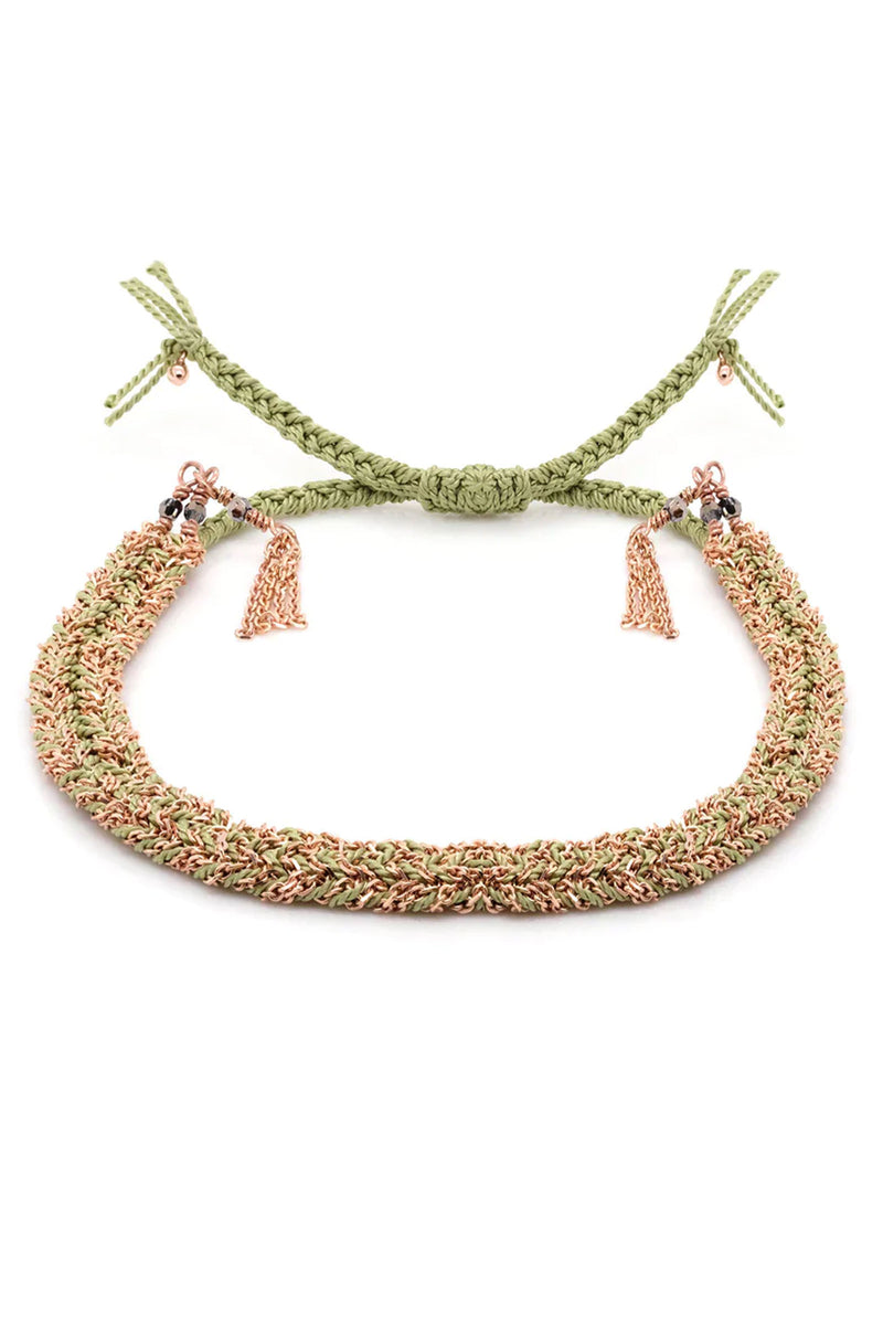 Marie Laure Chamorel Braided Bracelet in Rose Gold and Jade