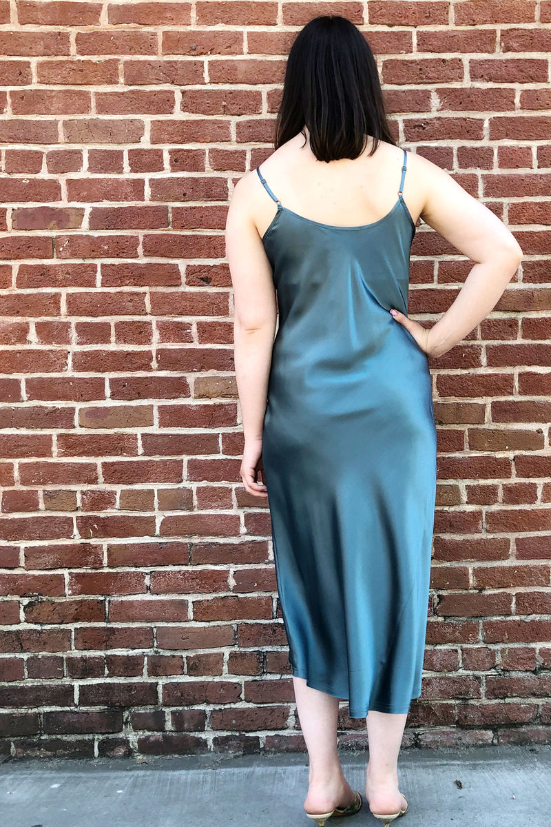 Go Silk Go Slip Dress in Sea Glass
