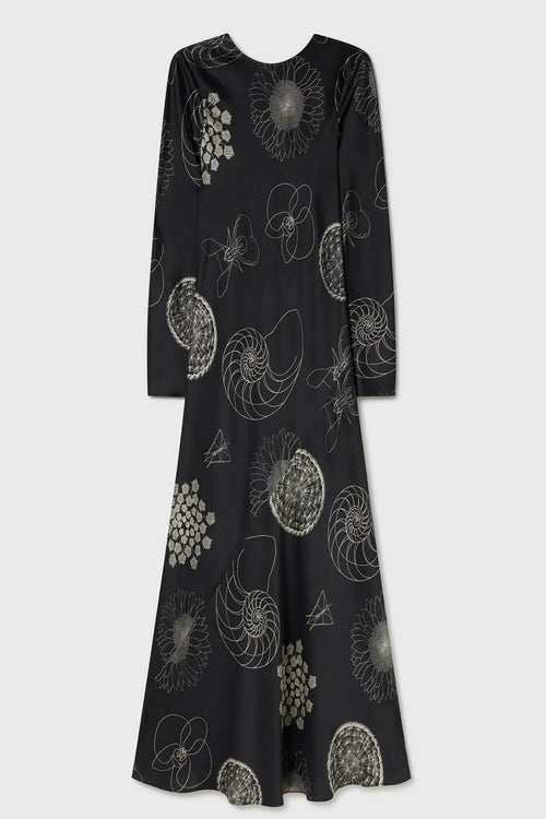 Silk Laundry Full Sleeve Bias Dress Fibonacci Black